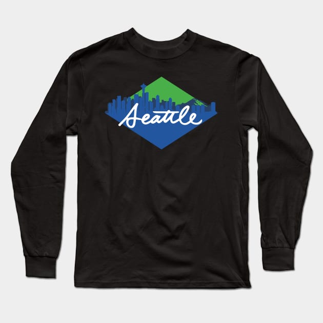 Seattle Cursive Skyline Long Sleeve T-Shirt by polliadesign